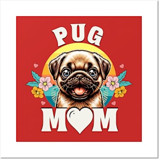 World's Best Pug Mom Retro Sunset Dog Lover Posters and Art